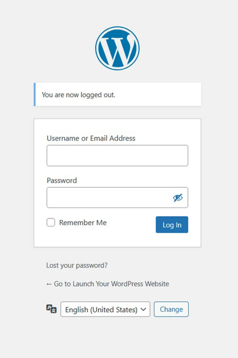 WordPress Login Bildschirm
