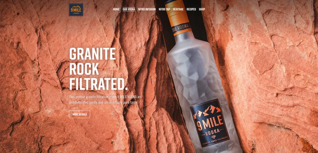 Screenshot der Website 9 MILE Vodka