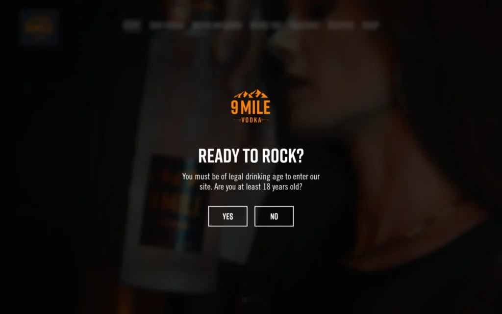 Screenshot der Website 9 MILE Vodka