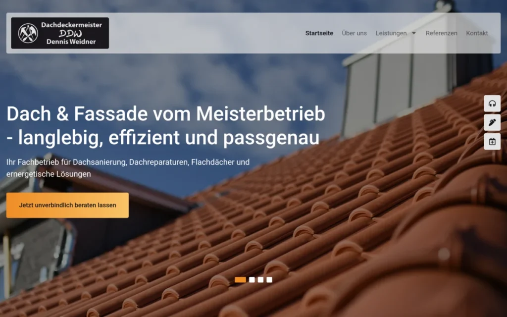 Screenshot der Website DDW Dachdeckermeister Dennis Weidner