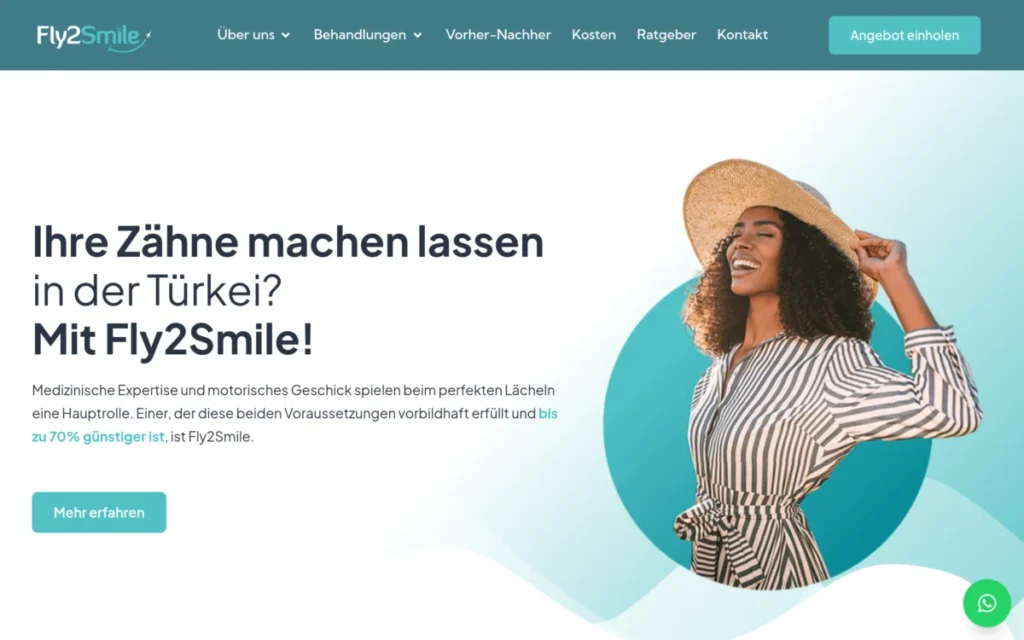 Screenshot der Website Fly2Smile