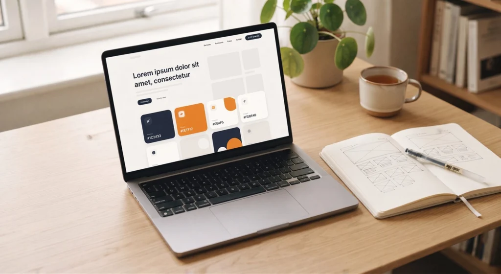 Laptop mit geöffneter Website auf einem Schreibtisch