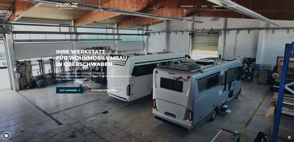 Screenshot der Website RMZ Wohnmobilumbau