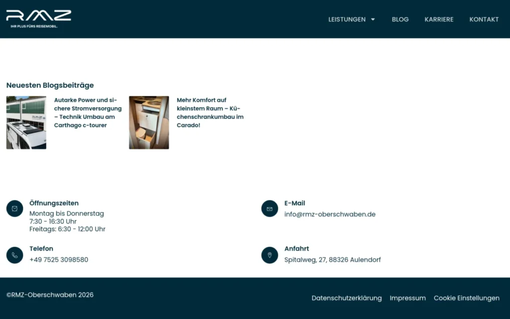 Screenshot der Website RMZ Wohnmobilumbau
